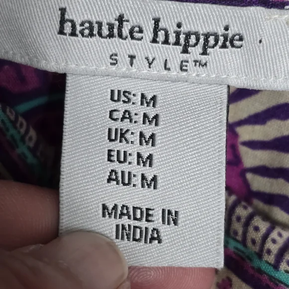 Haute Hippie Geometric Fan Print Button Down Blouse Size Medium Festival - Picture 6 of 7